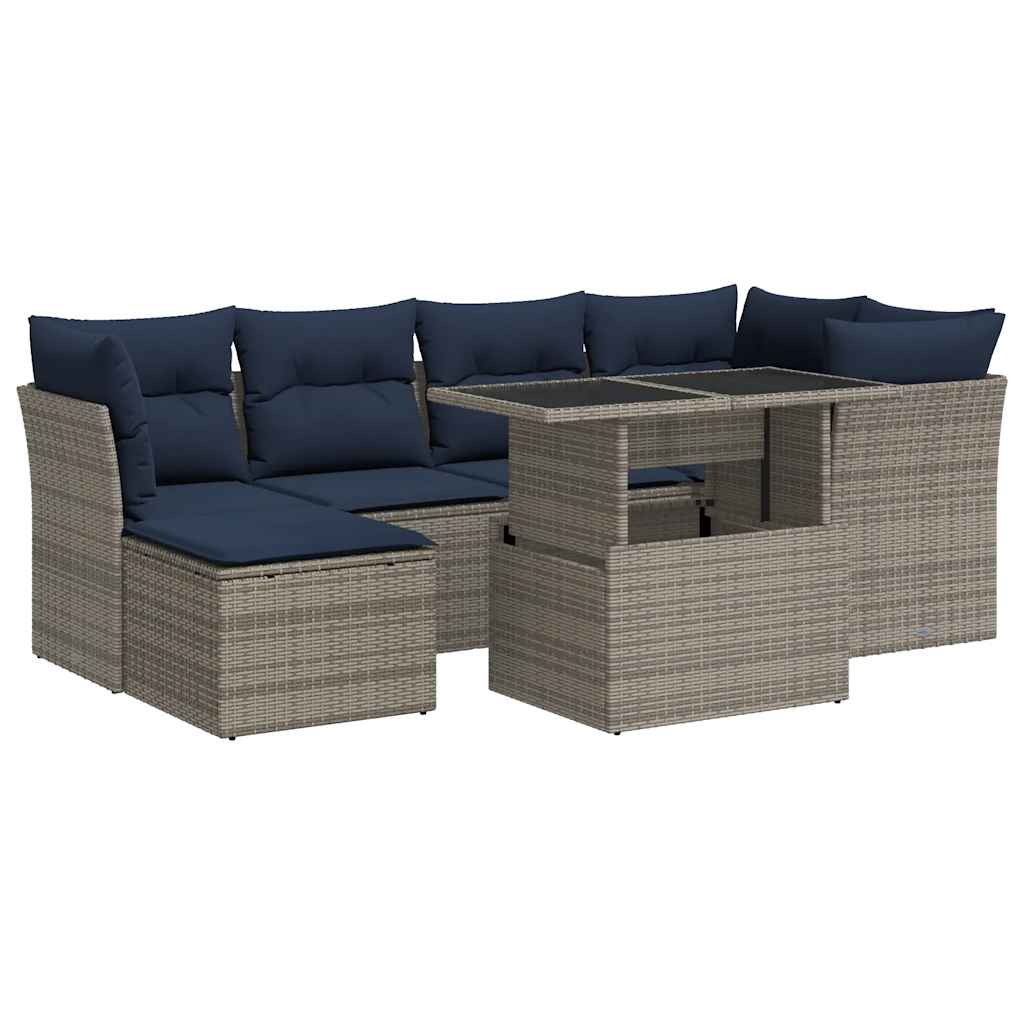 vidaXL 7-delige Loungeset met kussens poly rattan acacia zwart