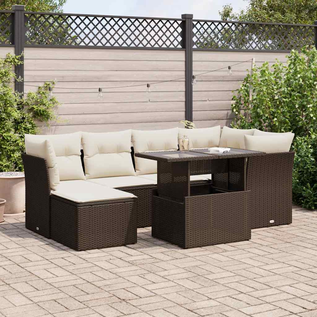 vidaXL 7-delige Loungeset met kussens poly rattan zwart
