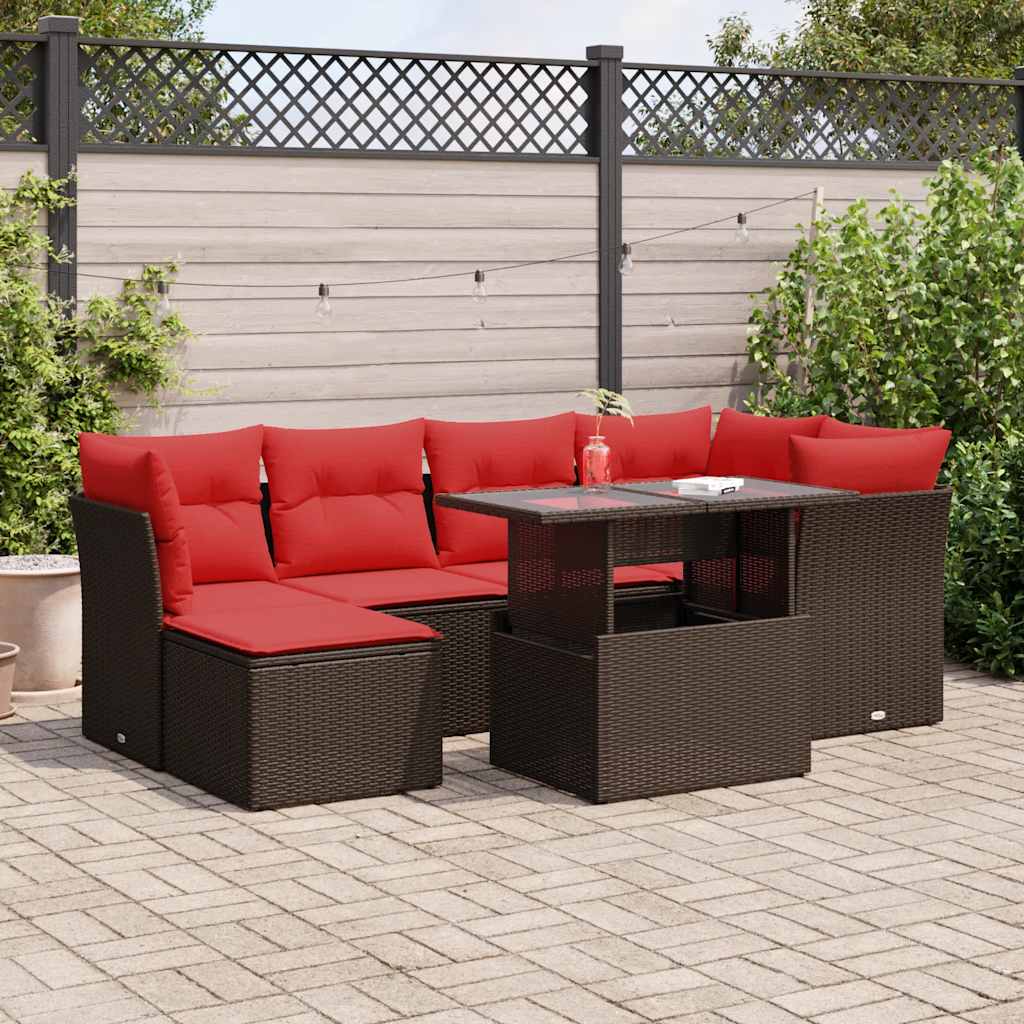 vidaXL 7-delige Loungeset met kussens poly rattan acacia zwart