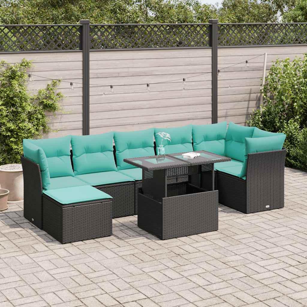 vidaXL 8-delige tuinbankset met kussens, zwart polyrotan