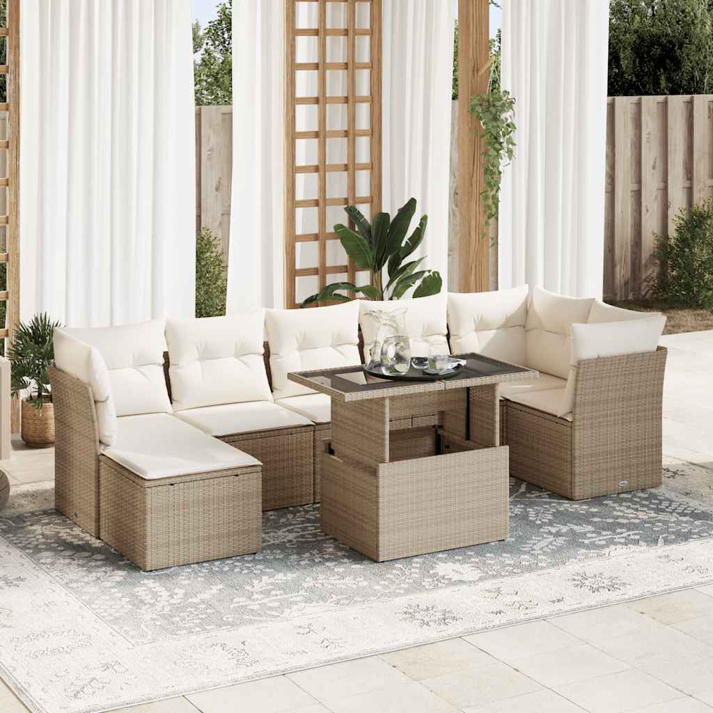 vidaXL 8-delige Loungeset met kussens poly rattan zwart