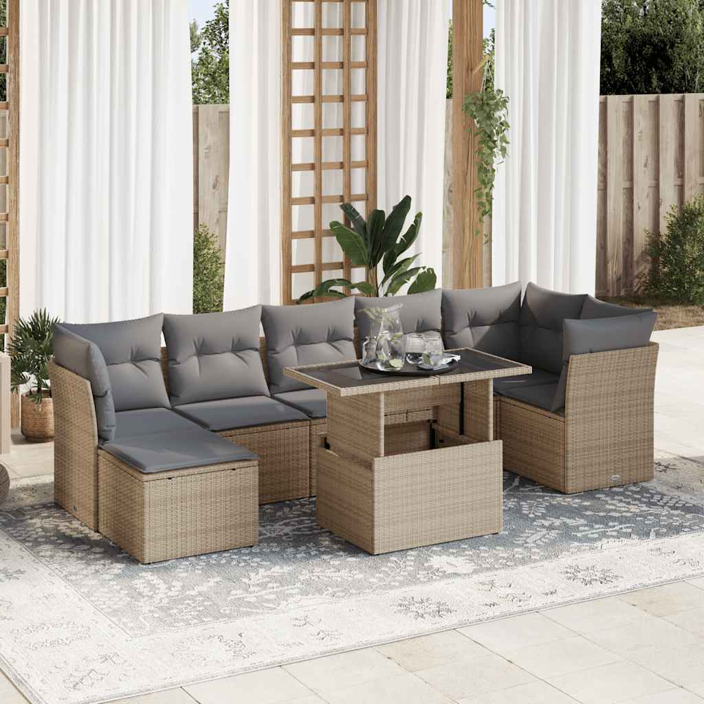 vidaXL 8-delige Loungeset met kussens poly rattan zwart