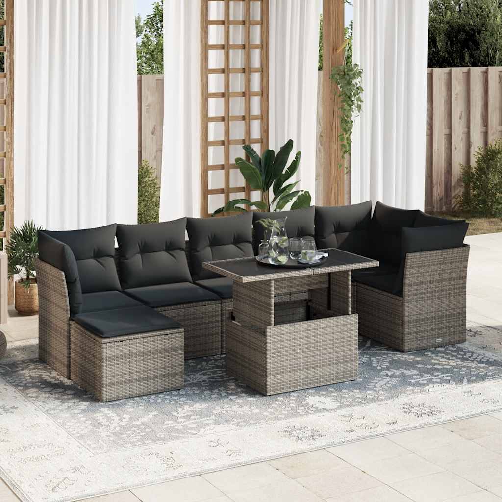 vidaXL 8-delige Loungeset met kussens poly rattan zwart