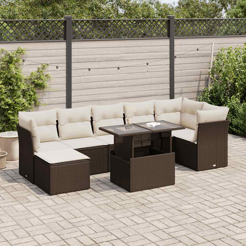 vidaXL 8-delige Loungeset met kussens poly rattan zwart