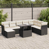 vidaXL 9-delige Loungeset met kussens poly rattan zwart