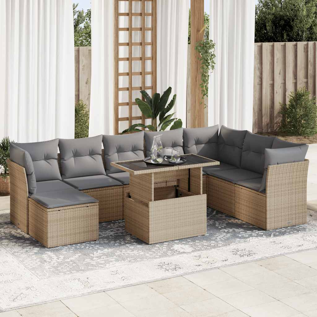 vidaXL 9-delige Loungeset met kussens poly rattan zwart