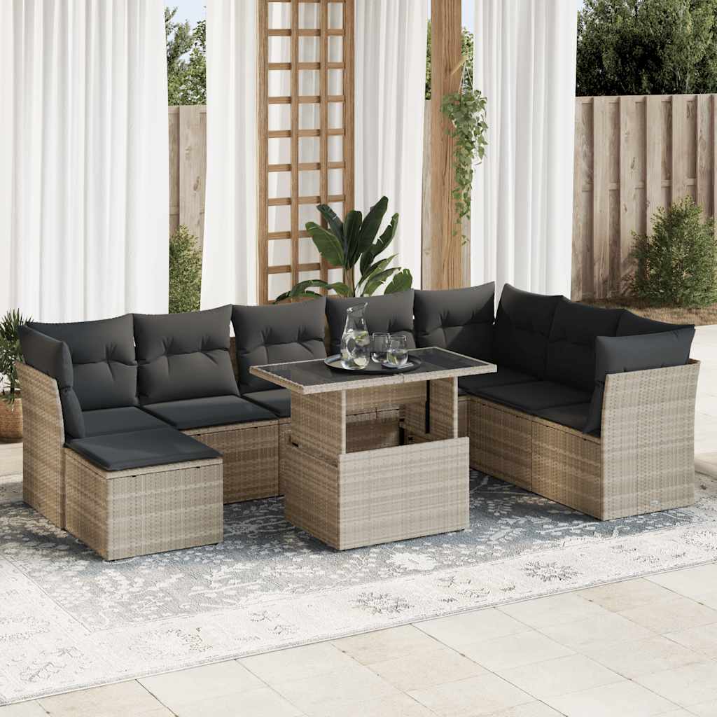 vidaXL 9-delige Loungeset met kussens poly rattan zwart