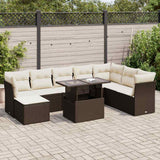 vidaXL 9-delige Loungeset met kussens poly rattan zwart