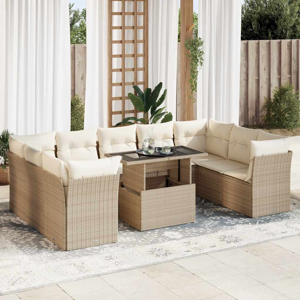 vidaXL 10-delige Loungeset met kussens poly rattan zwart
