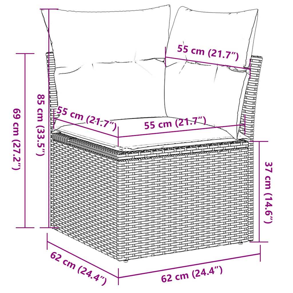 vidaXL 11-Piece Lounge Set with Cushions Poly Rattan Black