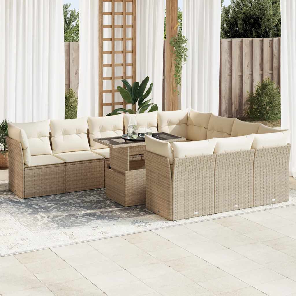 vidaXL 11-Piece Lounge Set with Cushions Poly Rattan Black