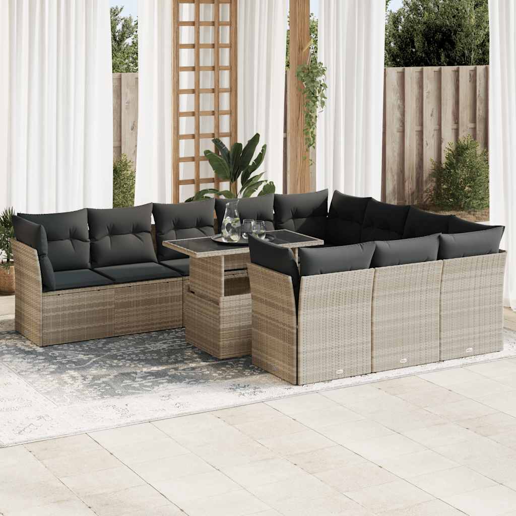 vidaXL 11-Piece Lounge Set with Cushions Poly Rattan Black