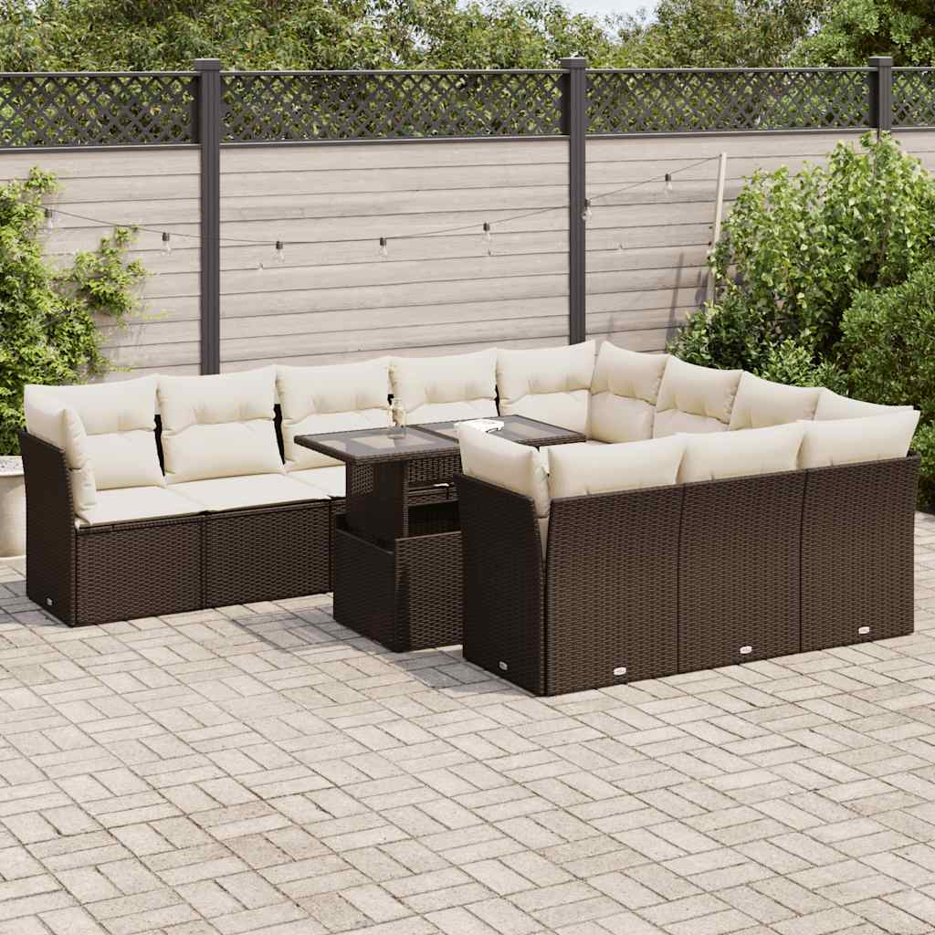 vidaXL 11-Piece Lounge Set with Cushions Poly Rattan Black