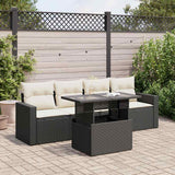vidaXL 5-delige Loungeset met kussens poly rattan zwart