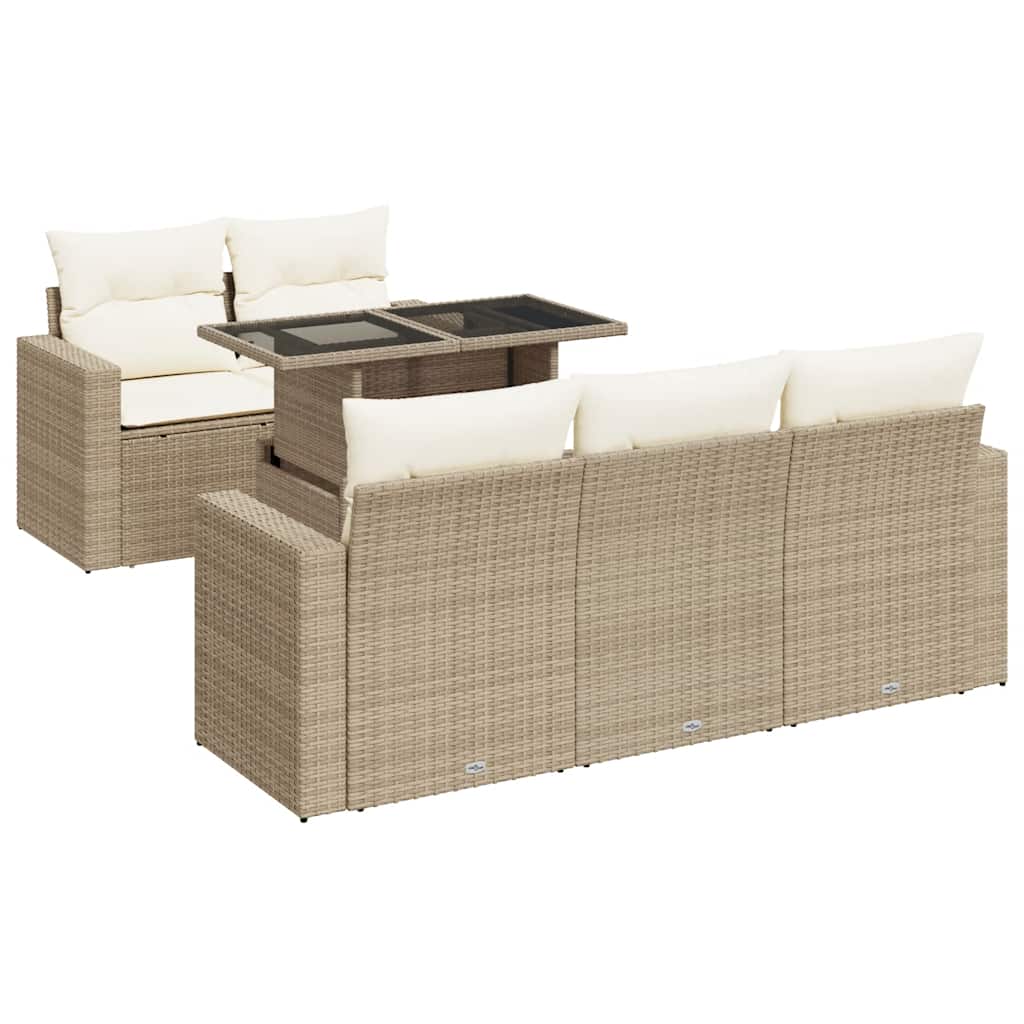 vidaXL 6-delige Loungeset met kussens poly rattan zwart