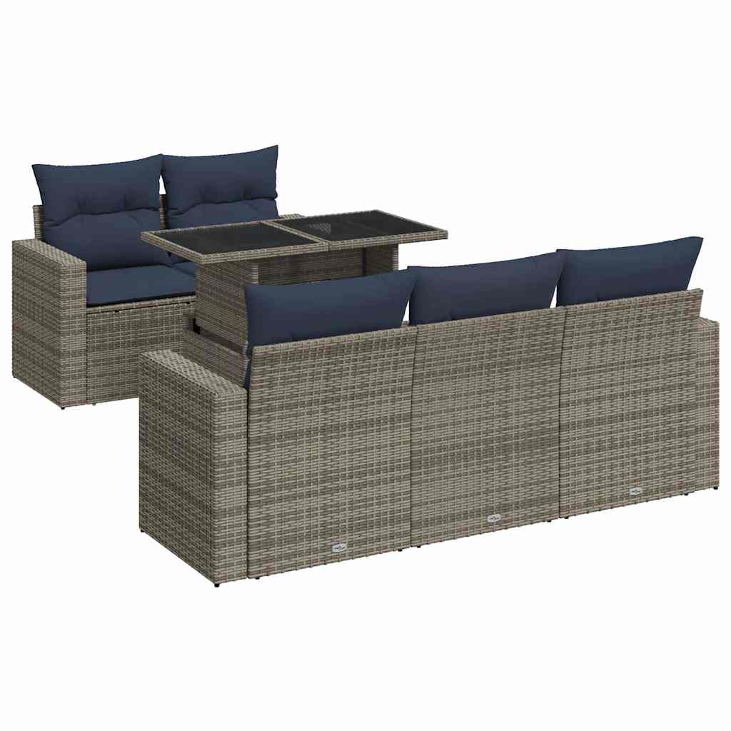 vidaXL 6-delige Loungeset met kussens poly rattan acacia zwart
