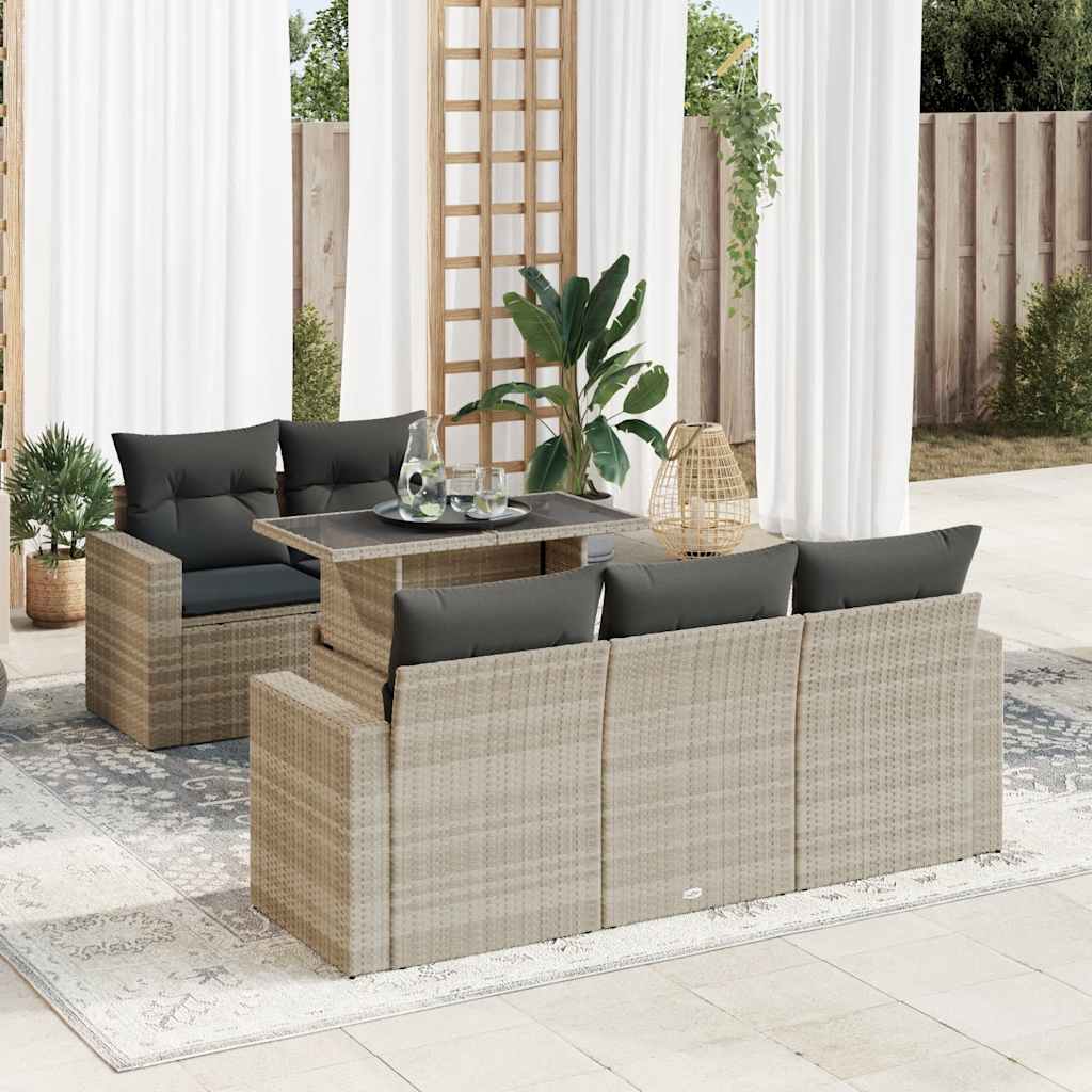 vidaXL 6-delige Loungeset met kussens poly rattan zwart