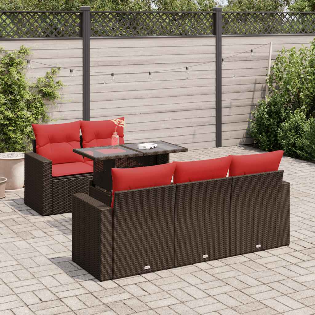 vidaXL 6-delige Loungeset met kussens poly rattan acacia zwart