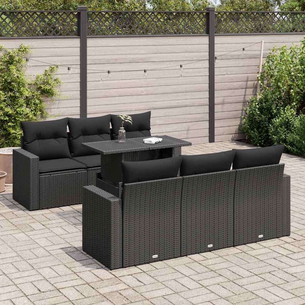 vidaXL 7-delige Loungeset met kussens poly rattan zwart
