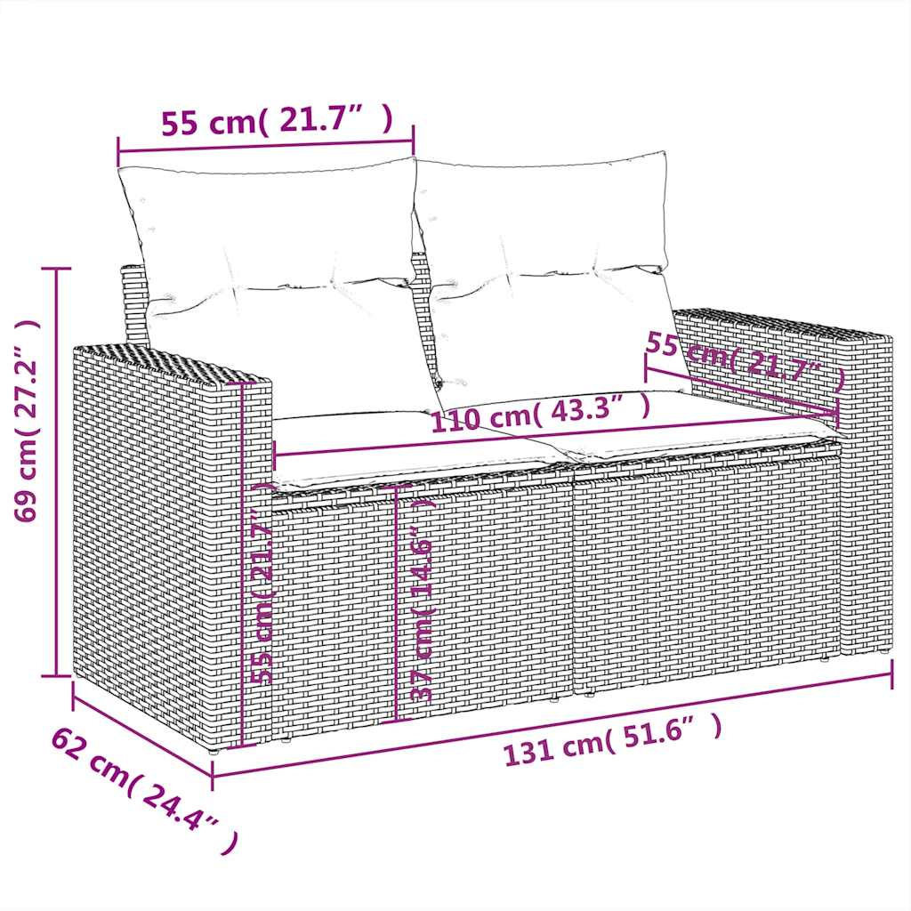 vidaXL 7-delige Loungeset met kussens poly rattan zwart