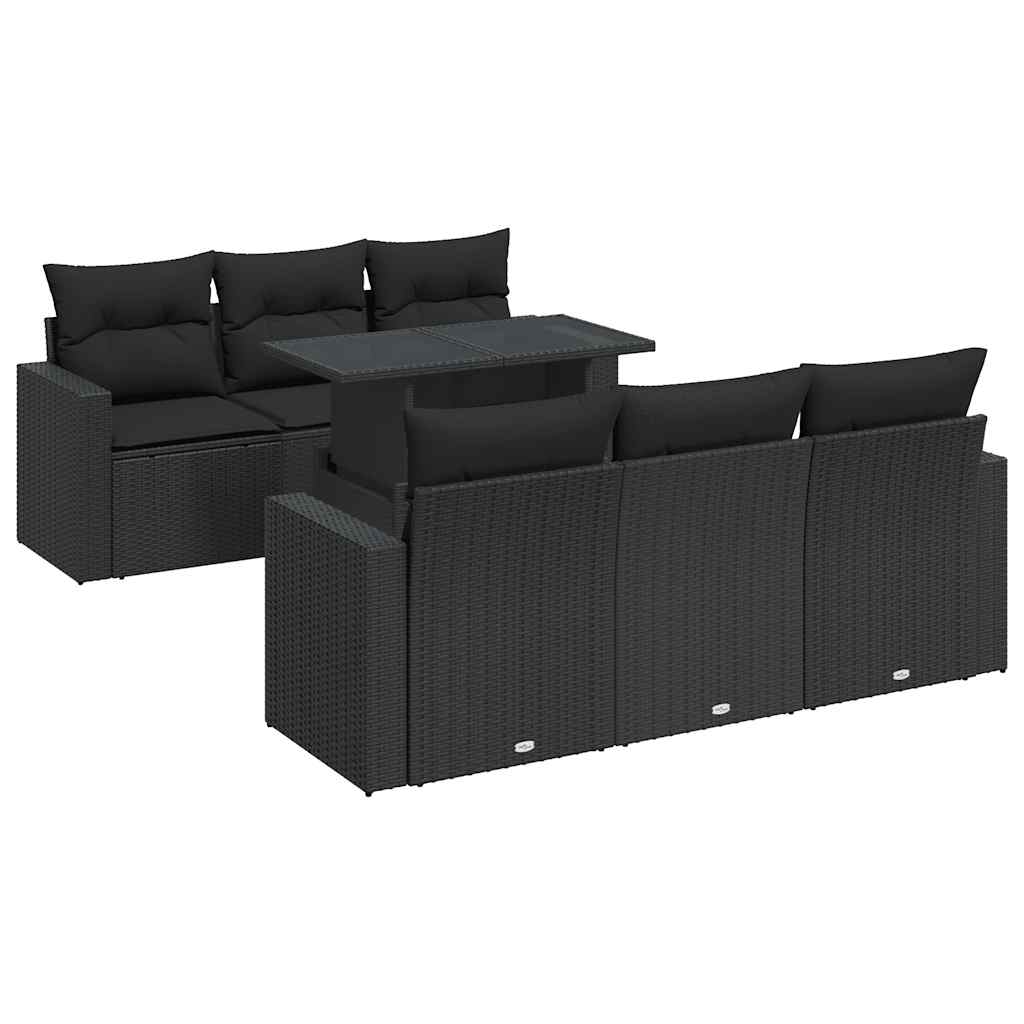 vidaXL 7-delige Loungeset met kussens poly rattan zwart