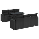 vidaXL 7-delige Loungeset met kussens poly rattan zwart