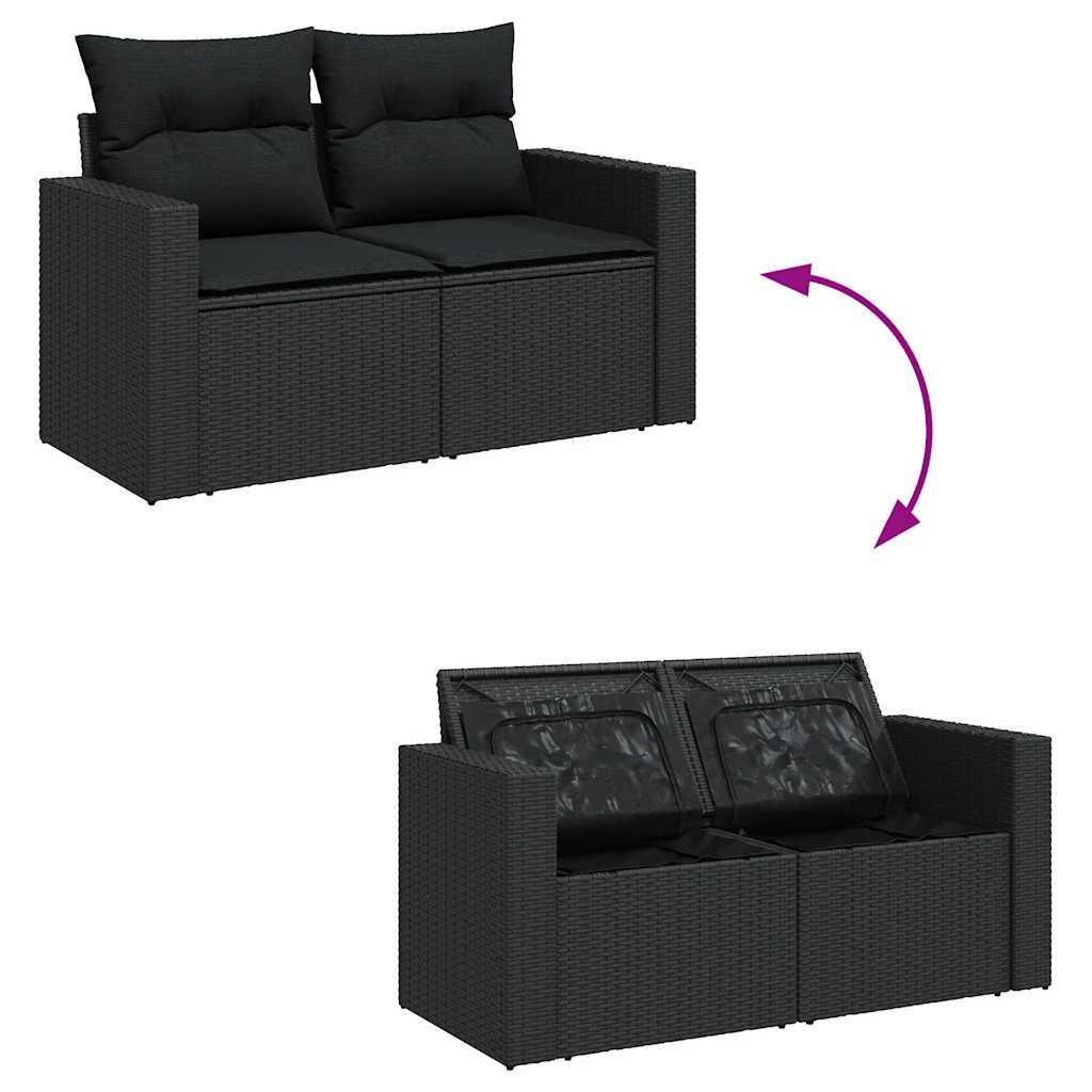 vidaXL 7-delige Loungeset met kussens poly rattan zwart