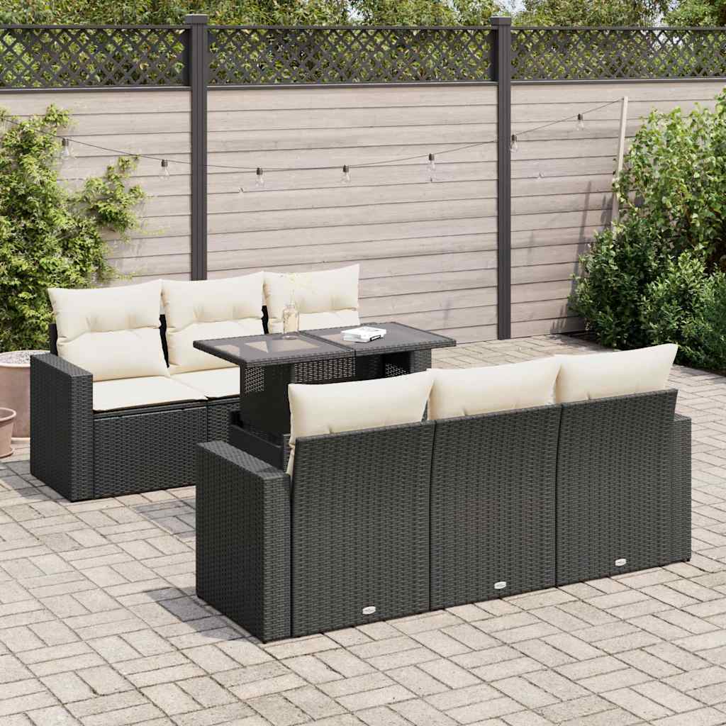 vidaXL 7-delige Loungeset met kussens poly rattan zwart