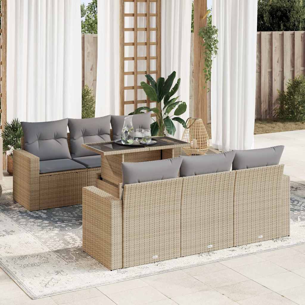 vidaXL 7-delige Loungeset met kussens poly rattan zwart