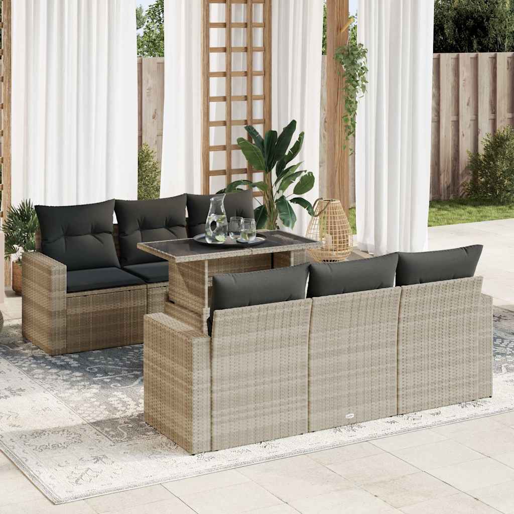 vidaXL 7-delige Loungeset met kussens poly rattan zwart