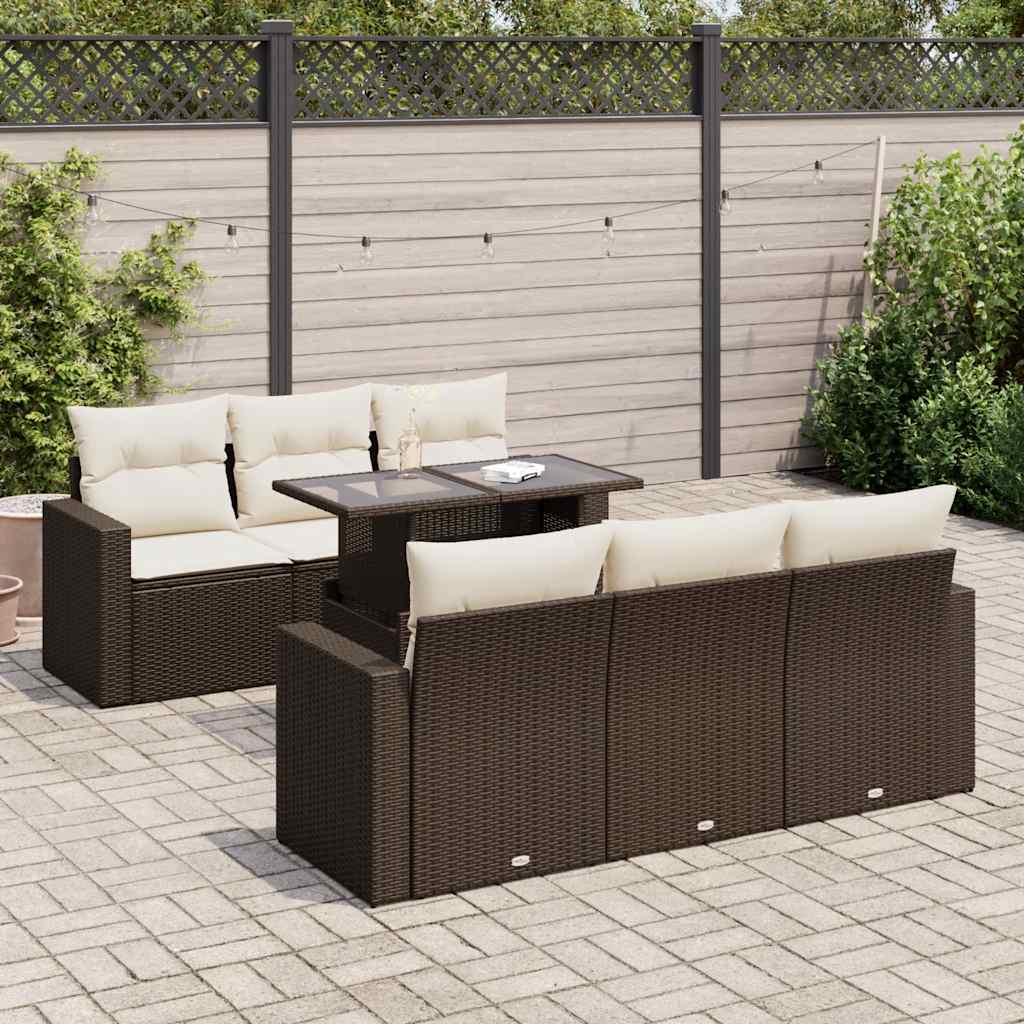 vidaXL 7-delige Loungeset met kussens poly rattan zwart
