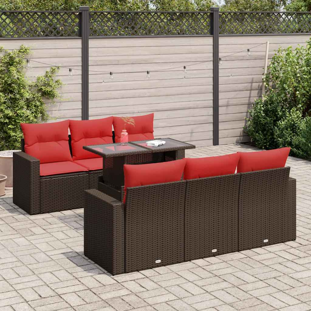 vidaXL 7-delige Loungeset met kussens poly rattan acacia zwart