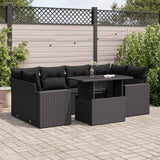 vidaXL 7-delige Loungeset met kussens poly rattan zwart
