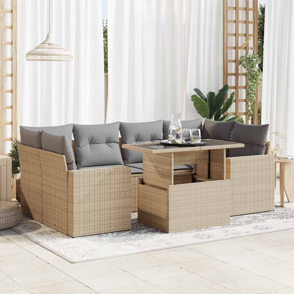 vidaXL 7-delige Loungeset met kussens poly rattan zwart