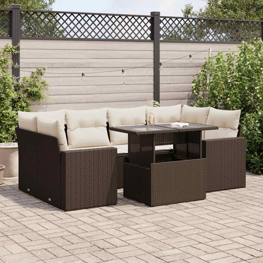 vidaXL 7-delige Loungeset met kussens poly rattan zwart