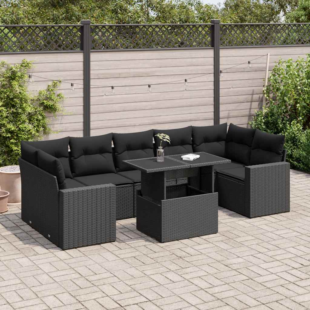 vidaXL 8-delige Loungeset met kussens poly rattan zwart