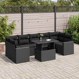 vidaXL 8-delige Loungeset met kussens poly rattan zwart