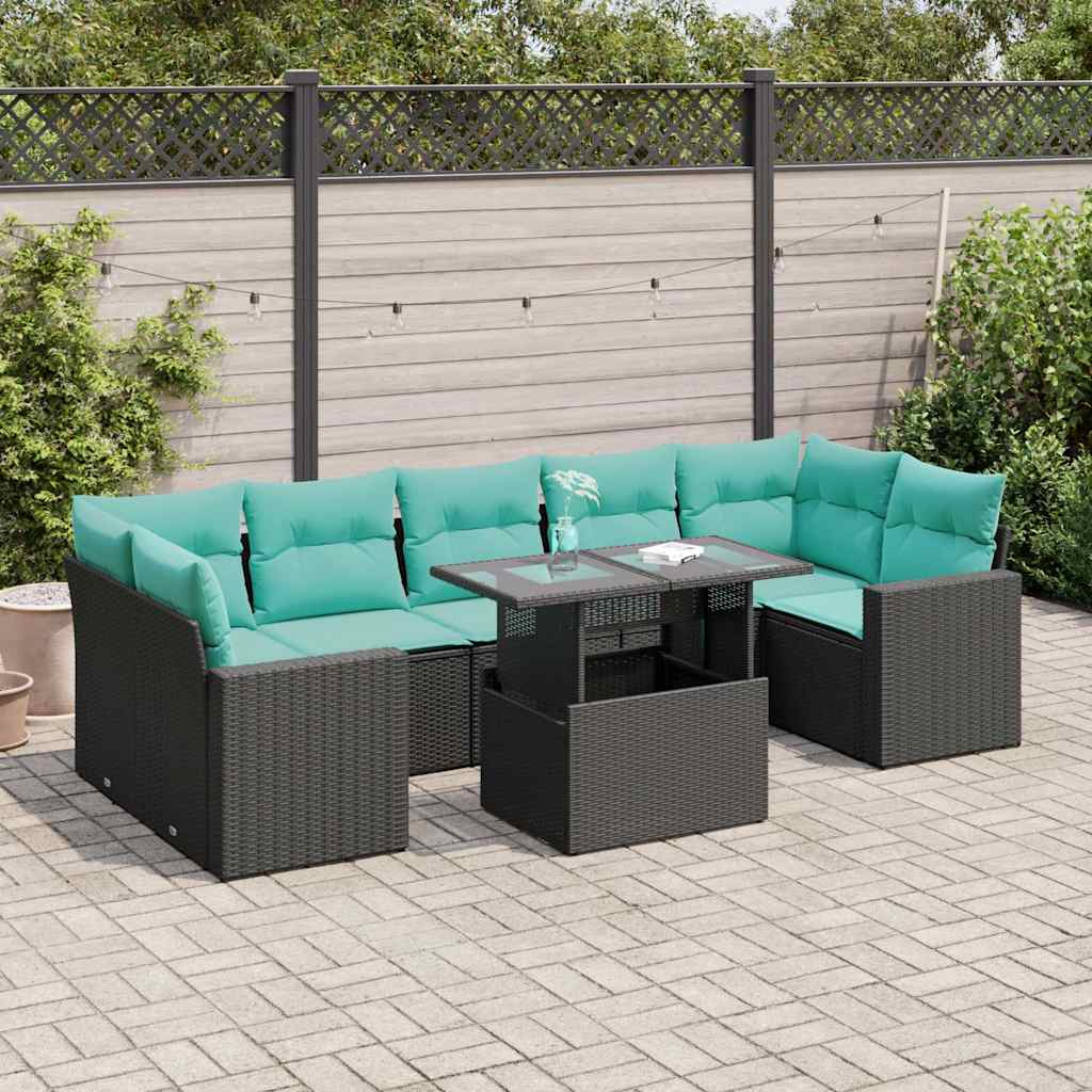 vidaXL 8-delige tuinbankset met kussens, zwart polyrotan