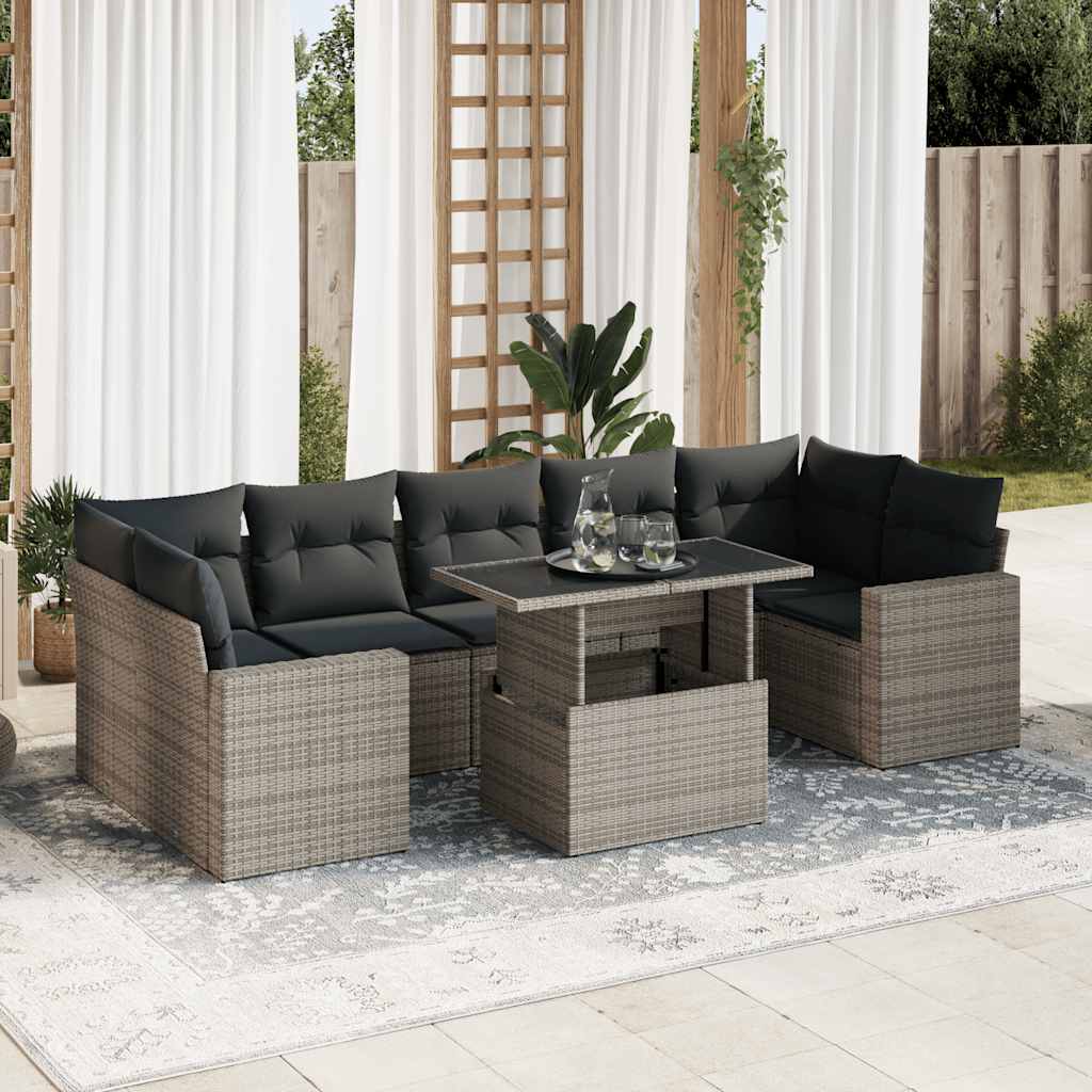 vidaXL 8-delige Loungeset met kussens poly rattan zwart
