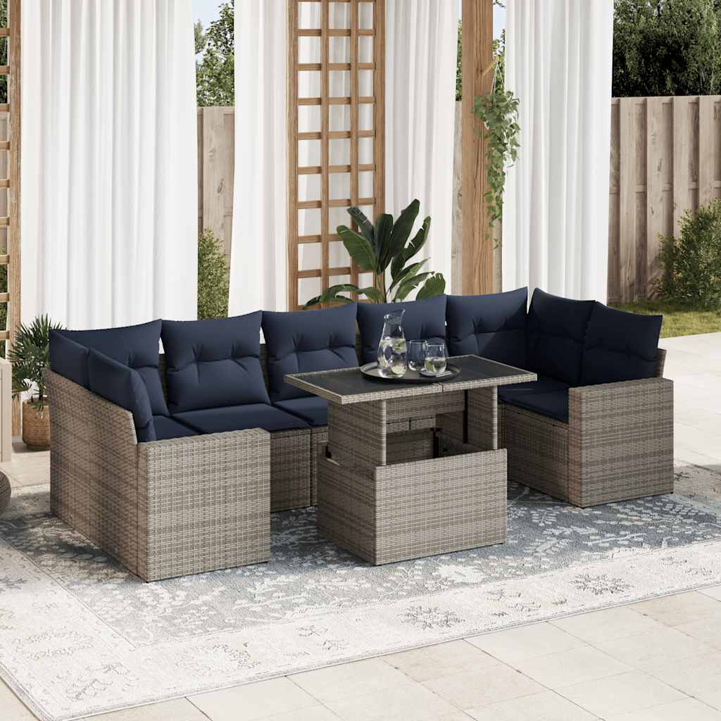 vidaXL 8-delige tuinbankset met kussens, zwart polyrotan