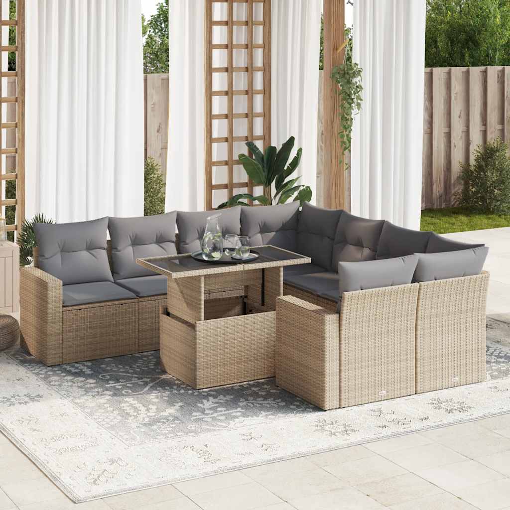 vidaXL 9-delige Loungeset met kussens poly rattan zwart