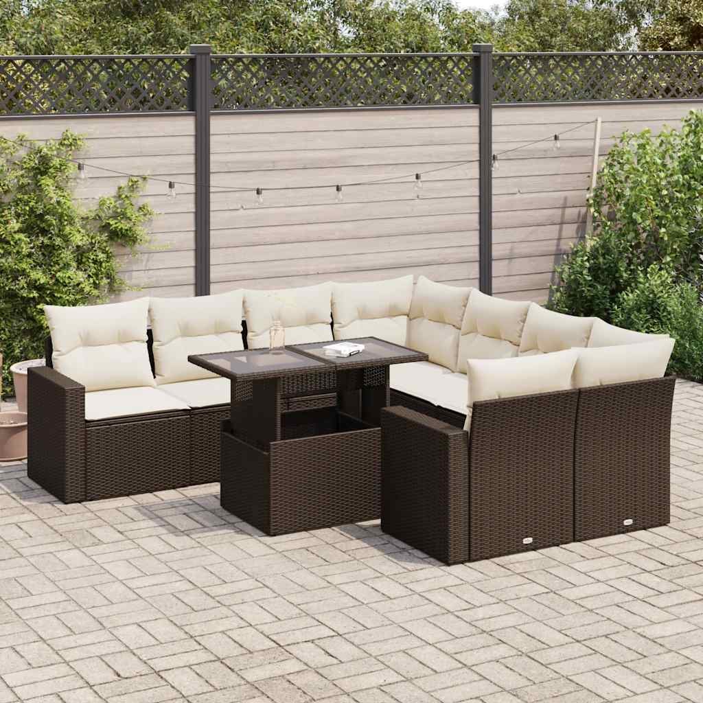 vidaXL 9-delige Loungeset met kussens poly rattan zwart