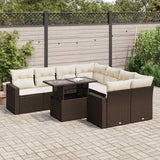 vidaXL 9-delige Loungeset met kussens poly rattan zwart