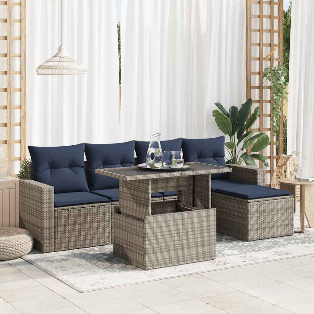 vidaXL 6-Piece Garden Sofa Set with Cushions Black Poly Rattan