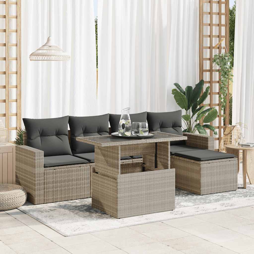 vidaXL 6-delige Loungeset met kussens poly rattan zwart
