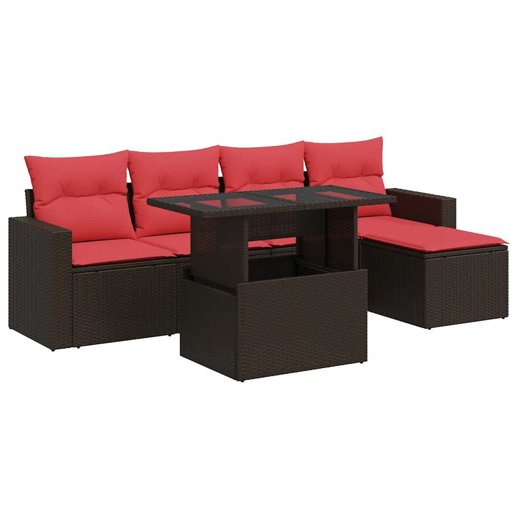 vidaXL 6-Piece Garden Sofa Set with Cushions Black Poly Rattan