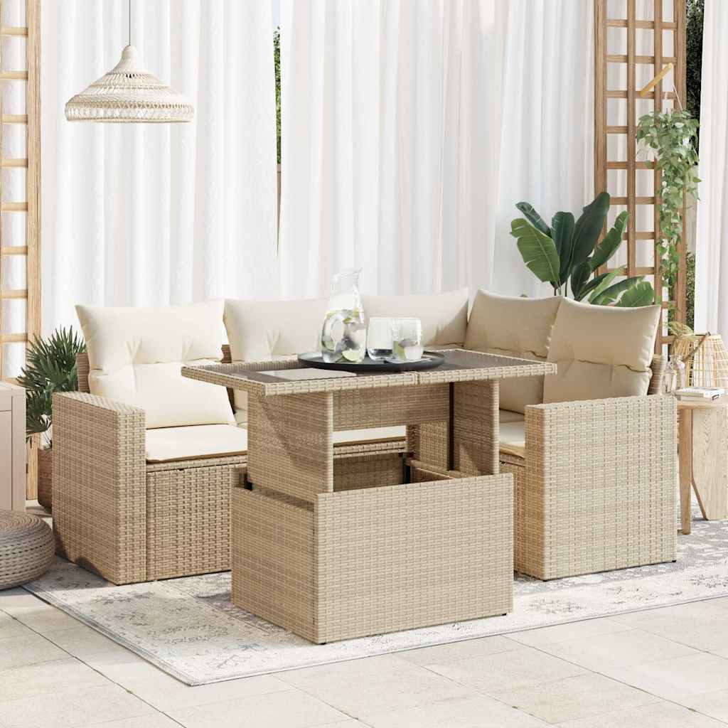 vidaXL 5-delige Loungeset met kussens poly rattan zwart