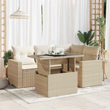 vidaXL 5-delige Loungeset met kussens poly rattan zwart