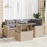 vidaXL 5-delige Loungeset met kussens poly rattan zwart