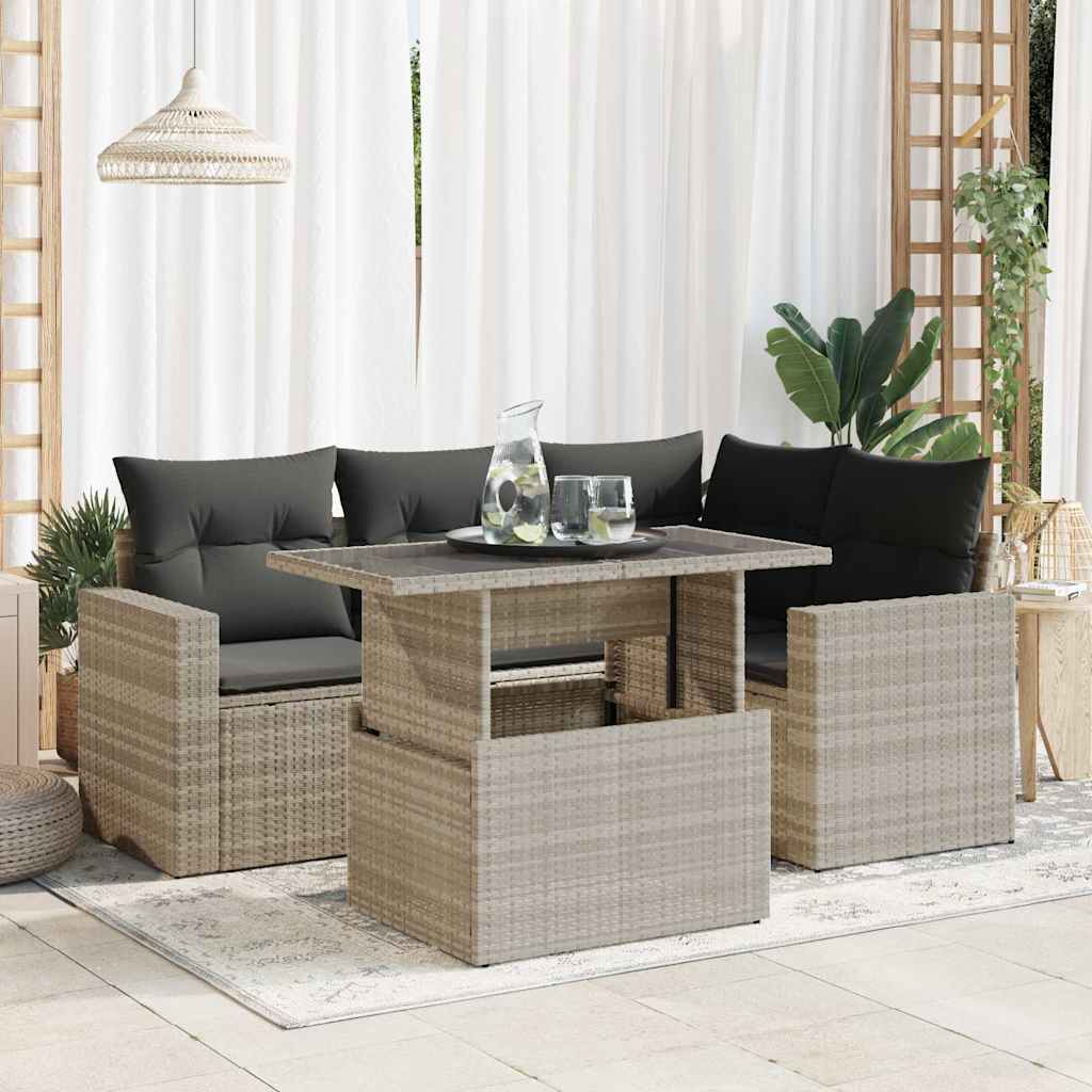 vidaXL 5-delige Loungeset met kussens poly rattan zwart